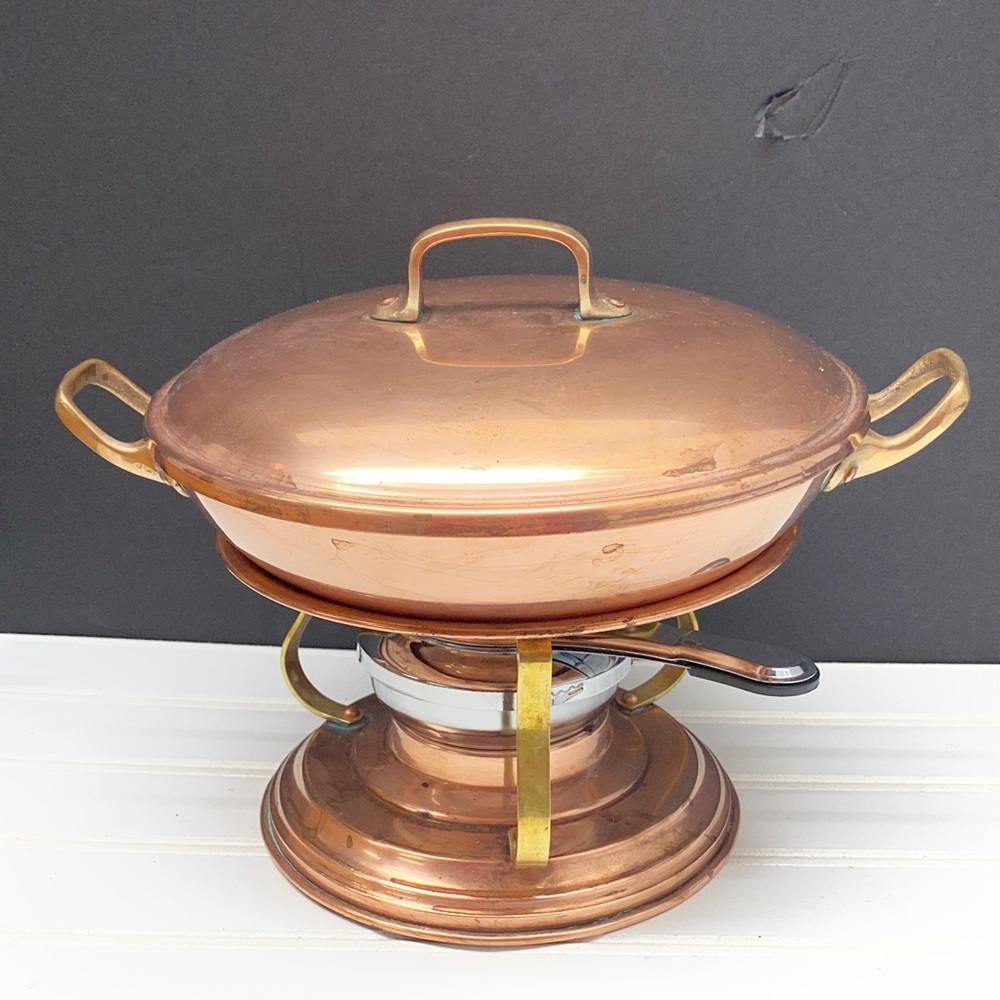 Henry Roessle & Son NY Copper Chafing Dish Fondue Set
